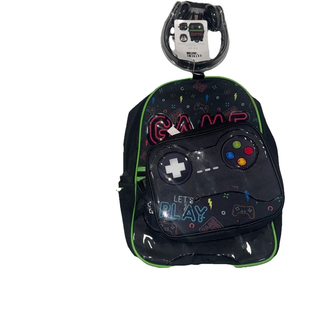 Boy's Extreme Nation Game On School 3 Piece Set Backpack Lunch‎ Bag Headphones